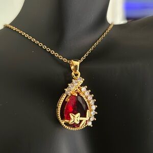 Gold Red Teardrop Necklace